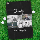 Father with Kids and Family Dad Photo Collage Golf Towel<br><div class="desc">Black Father with Kids and Family Dad Photo Collage Golf Towel. Collage of 6 photos, father`s name with a sweet message in a trendy script and names of children that overlay the photos. Add your 6 favourite family photos. Sweet keepsake and a gift for birthday, Father`s Day or Christmas for...</div>