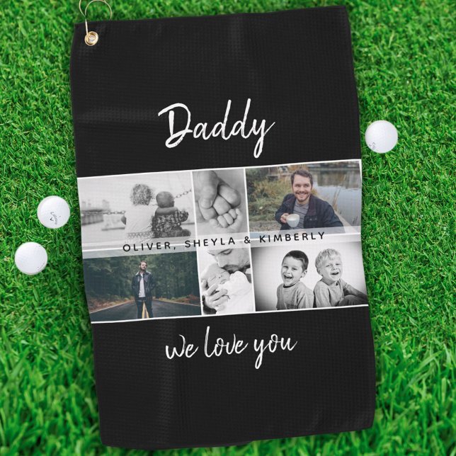 Father with Kids and Family Dad Photo Collage Golf Towel (Creator Uploaded)