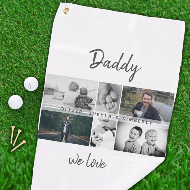 Father with Kids and Family Dad Photo Collage Golf Towel (Creator Uploaded)