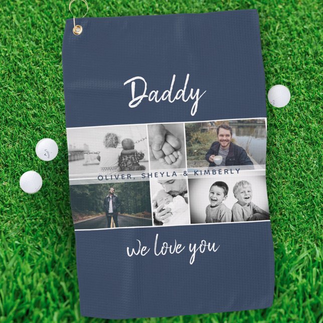 Father with Kids and Family Dad Photo Collage Golf Towel (Creator Uploaded)