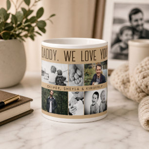 Father with Kids and Family Dad Photo Collage Large Coffee Mug