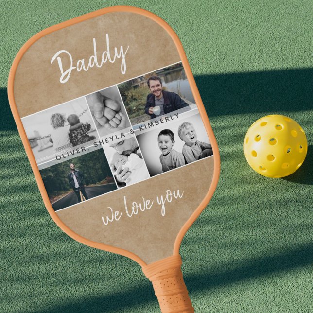 Father with Kids and Family Dad Photo Collage Pickleball Paddle (Creator Uploaded)