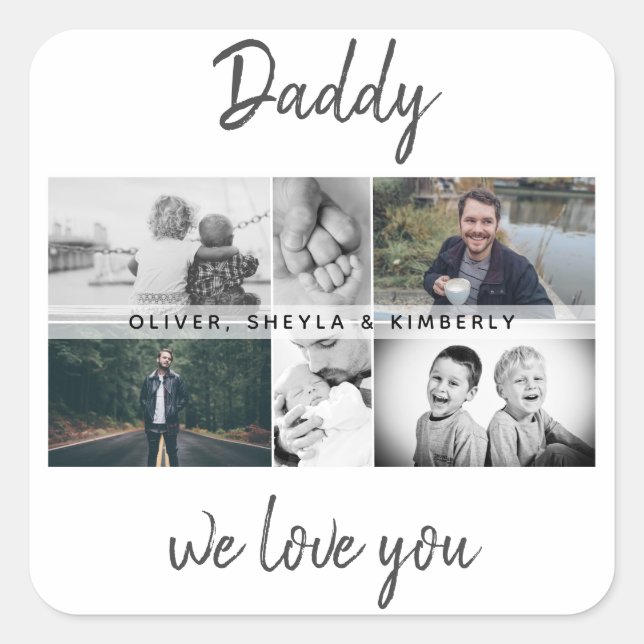 Father with Kids and Family Dad Photo Collage Square Sticker (Front)