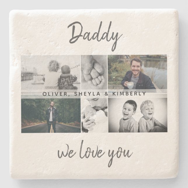 Father with Kids and Family Dad Photo Collage Stone Coaster (Front)