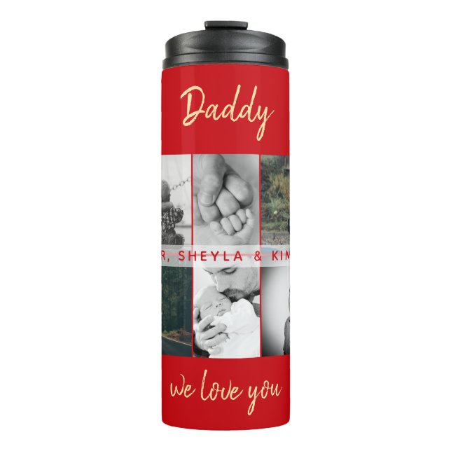 Father with Kids and Family Dad Photo Collage Thermal Tumbler (Front)