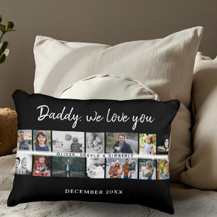 Father with Kids Family Dad 14 Photo Collage  Decorative Cushion