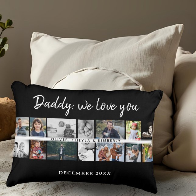 Father with Kids Family Dad 14 Photo Collage  Decorative Cushion (Creator Uploaded)