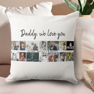 Father with Kids Family Dad 14 Photo Collage  Lumbar Cushion
