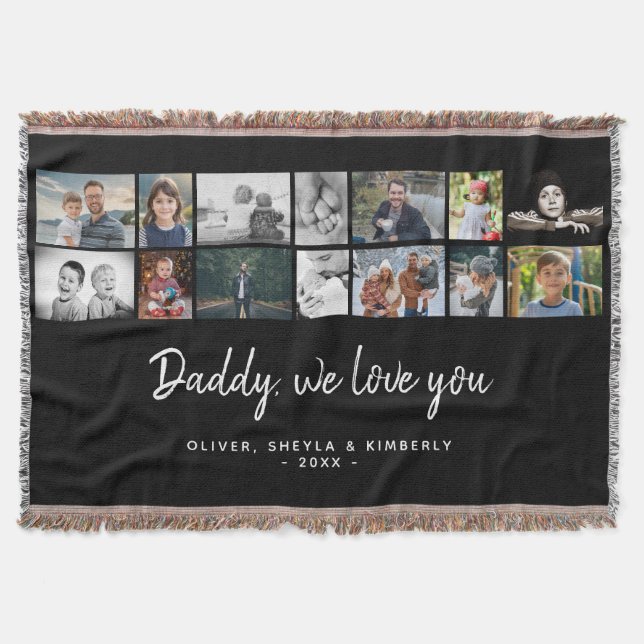 Father with Kids Family Dad 14 Photo Collage  Throw Blanket (Front)