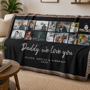 Father with Kids Family Dad 14 Photo Collage Throw Blanket