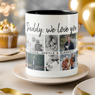 Father with Kids Family Dad 14 Photo Collage Two-Tone Coffee Mug