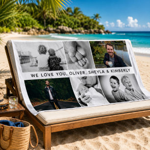 Father with Kids Family Dad 6 Photo Collage Beach Towel