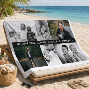 Father with Kids Family Dad 6 Photo Collage Beach Towel