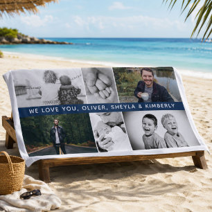 Father with Kids Family Dad 6 Photo Collage Beach Towel