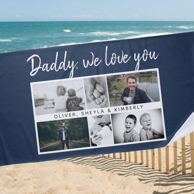 Father with Kids Family Dad 6 Photo Collage Beach Towel (Creator Uploaded)