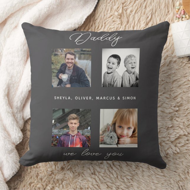 Father with Kids Family Daddy 4 Collage Cushion (Blanket)