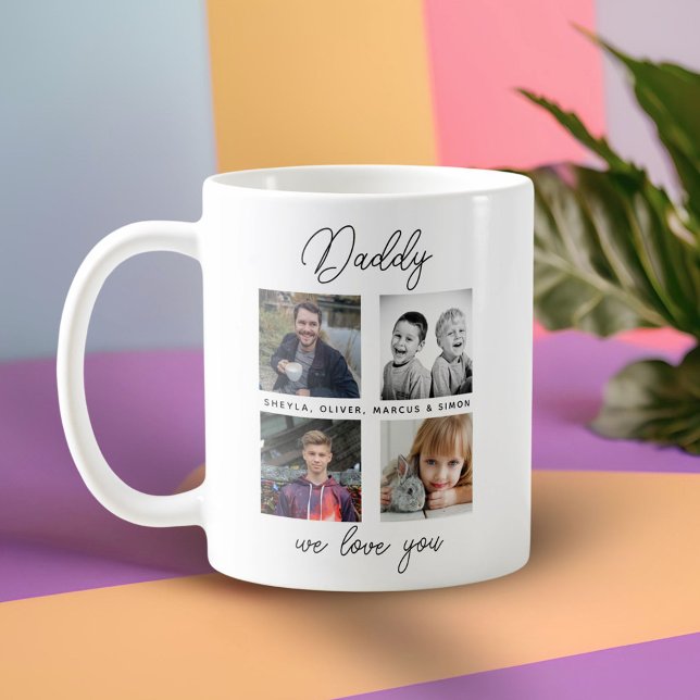 Father with Kids Family Daddy 4 Photo Collage  Coffee Mug (Creator Uploaded)