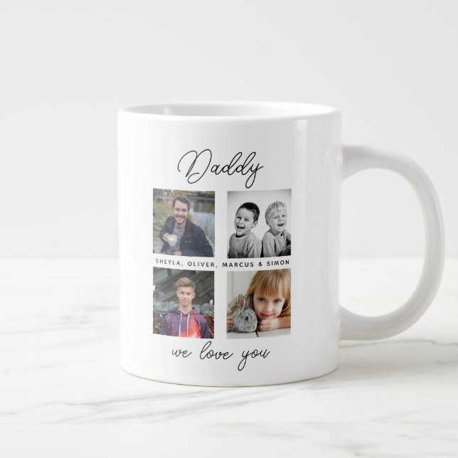 Father with Kids Family Daddy 4 Photo Collage  Large Coffee Mug (Right)