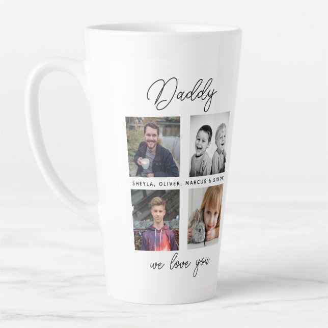 Father with Kids Family Daddy 4 Photo Collage  Latte Mug (Left)
