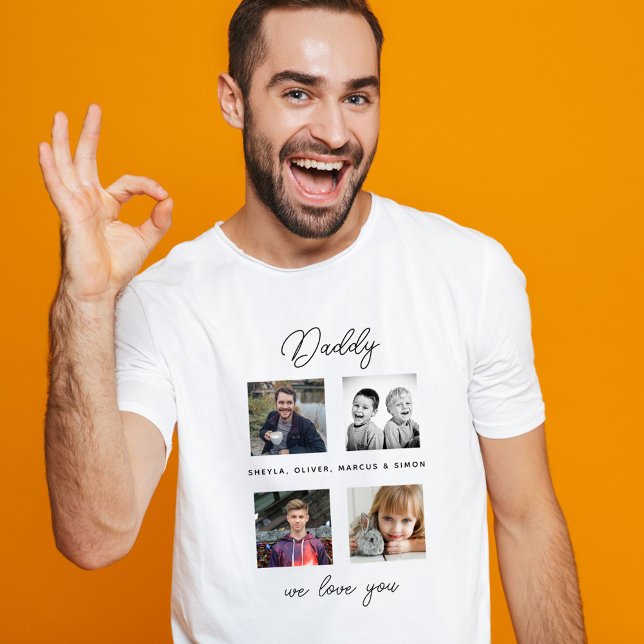 Father with Kids Family Daddy 4 Photo Collage  T-Shirt (Creator Uploaded)