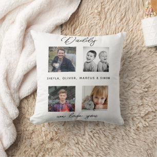 Father with Kids Family Daddy Photo Collage Cushion