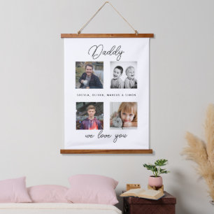 Father with Kids Family Daddy Photo Collage Hanging Tapestry