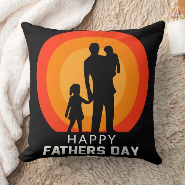 Father with Two Children Sunset Silhouette Cushion (Blanket)