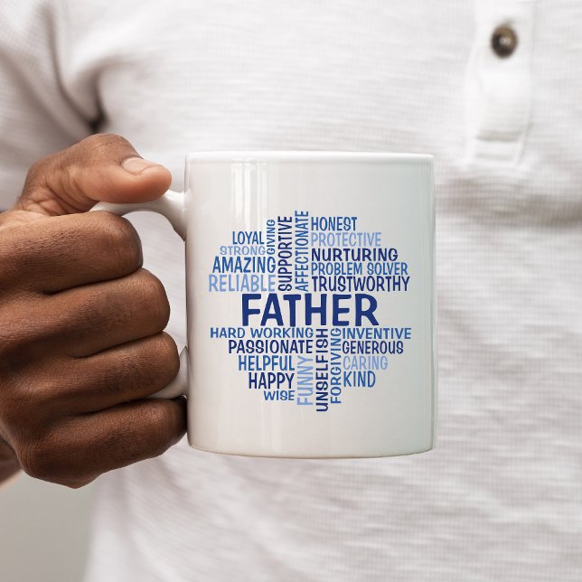 Father Word Cloud Coffee Mug in shades of blue (Creator Uploaded)