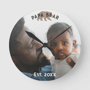 Father Year Established Photo Round Clock