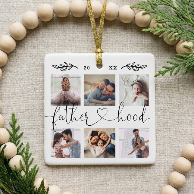 Fatherhood Family Keepsake Photo Collage Ceramic Ornament (Personalized Photo Collage Fatherhood Keepsake Ceramic Ornament)