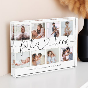 Fatherhood Script   Gift For fathers Photo Collage Block