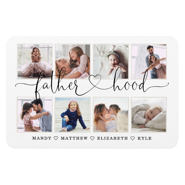 Fatherhood Script | Gift For fathers Photo Collage Magnet (Horizontal)