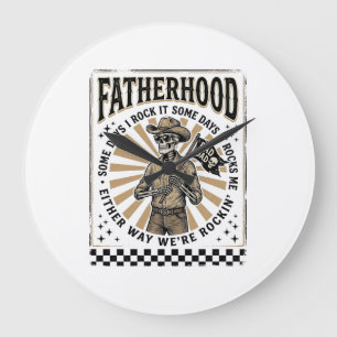 Fatherhood Vintage Skeleton Cowboy Dad Shirt Desig Large Clock