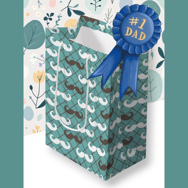 Father's Brown & Teal Moustache  Medium Gift Bag (Father's Brown & Teal Mustache Medium Gift Bag)