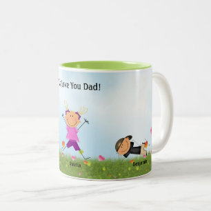 Father's Day 2 Boys 1 Girl Stick Kids  Mug