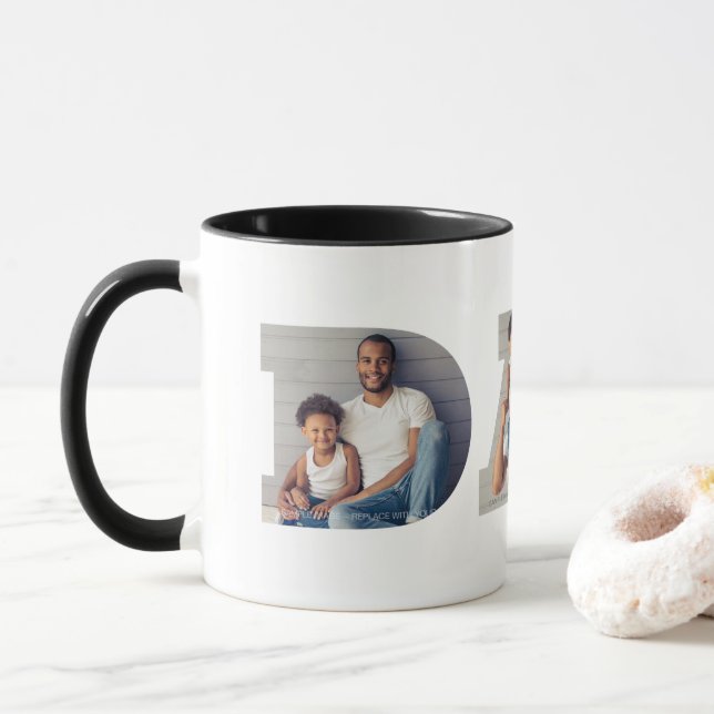 Father's Day 3-Photo "Dad" Cutout Typography Mug (With Donut)