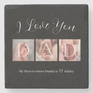 Father's Day 3 Photo Family Stone Coaster