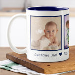 Father's Day 3 Photos Personalised Navy Blue Two-Tone Coffee Mug<br><div class="desc">Custom printed coffee mug personalised with your photos and a custom Father's Day message. Add 3 special photos with a personal message. Message me if you need assistance or have any special requests.</div>