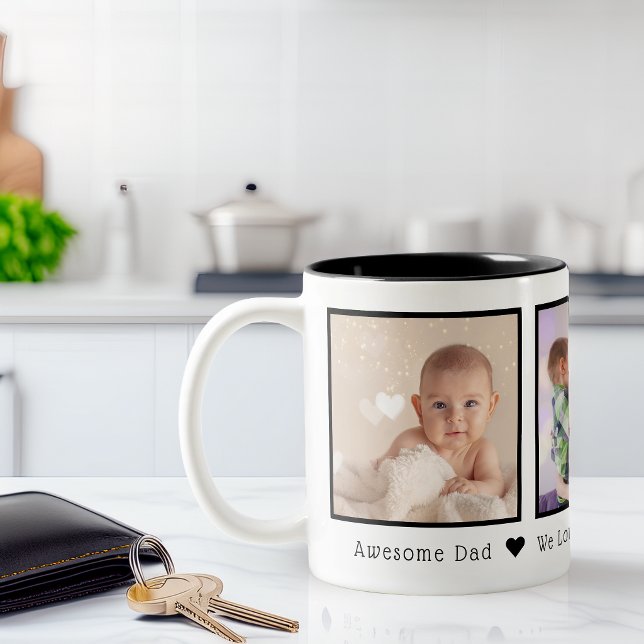 Father's Day 3 Photos Personalised Two-Tone Coffee Mug (Father's Day 3 Photos Personalized Two-Tone Coffee Mug)