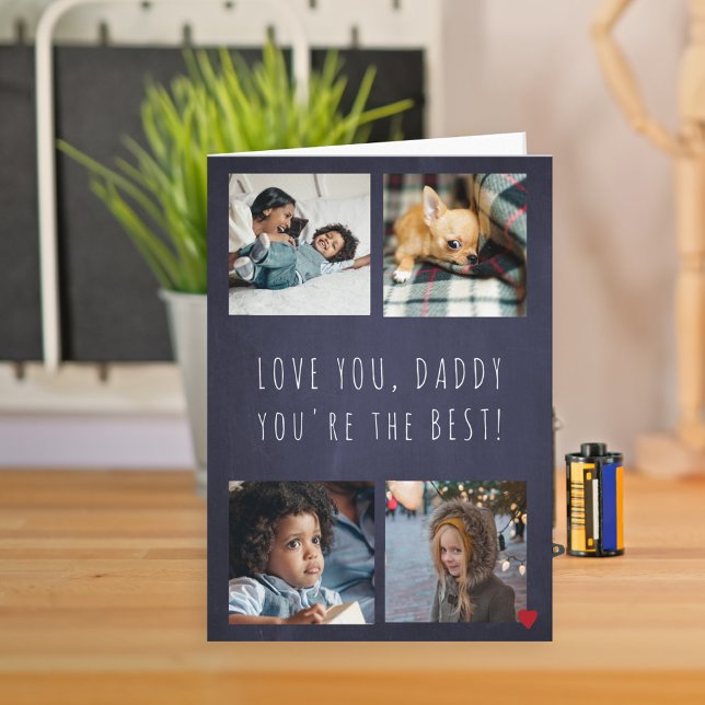 Father's Day 4 photo collage Love you Daddy navy Card (Creator Uploaded)