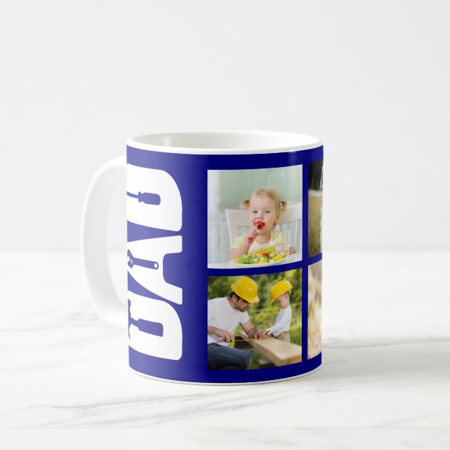 Father's Day 6 Photo Keepsake Handyman Dad Blue Coffee Mug (Front Left)