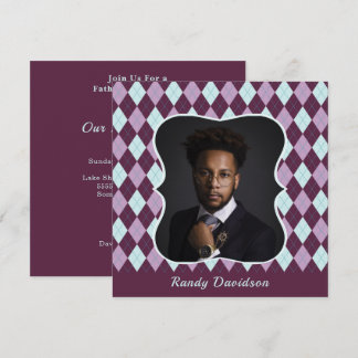 Fathers Day Add Photo Purple Argyle Dinner Party Invitation