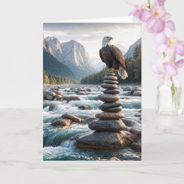 Father's Day Bald Eagle On Cairn Card (Orchid)