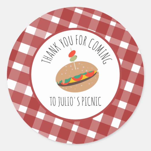 Father's Day BBQ Picnic Event Sandwich  Classic Round Sticker (Front)