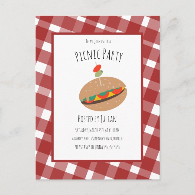 Father's Day BBQ Picnic Event Sandwich  Invitation Postcard (Front)