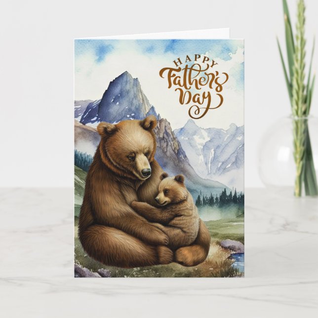 Father's Day Bear Hugs Woodland Scene Holiday Card (Front)