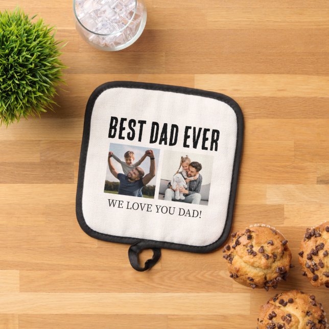 Father's Day Best Dad Ever 2 Photo Collage Pot Holder (Top Down)