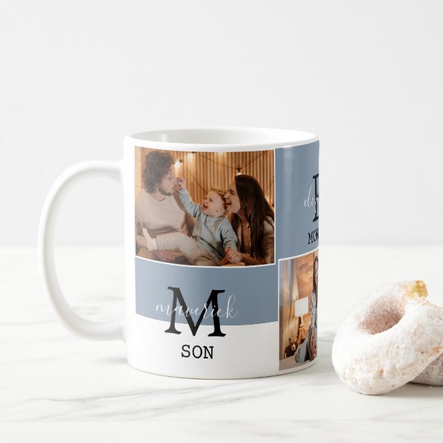 Father's Day Best Dad Ever 2 Photo with Monogram  Coffee Mug (With Donut)