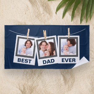 Father's Day Best Dad Ever 3 Photo Collage Beach Towel