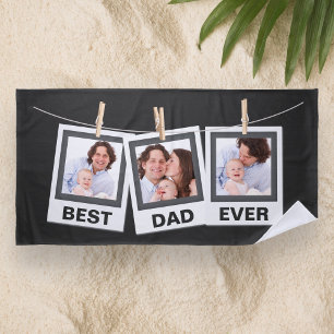 Father's Day   Best Dad Ever 3 Photo Collage Beach Towel
